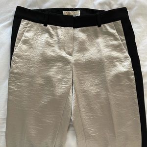 NWT Michael KORS Metallic Silver Black Satin Joggers Tuxedo Pants Sz 4 HOLIDAY!